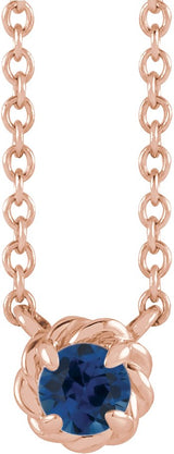 14K Gold Round Lab-Grown Blue Sapphire Claw-Prong Rope Necklace - Rose Gold