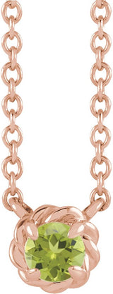 14K Gold Round Natural Peridot Claw-Prong Rope Necklace - Rose Gold