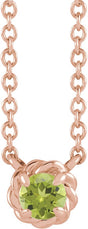 14K Gold Round Natural Peridot Claw-Prong Rope Necklace - Rose Gold