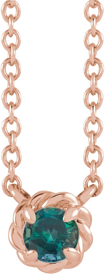 14K Gold Round Lab-Grown Alexandrite Claw-Prong Rope Necklace - Rose Gold