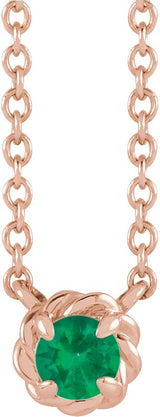 14K Gold Round Natural Emerald Claw-Prong Rope Necklace - Rose Gold