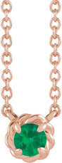 14K Gold Round Lab-Grown Emerald Claw-Prong Rope Necklace - Rose Gold