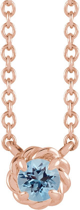 14K Gold Round Natural Aquamarine Claw-Prong Rope Necklace - Rose Gold