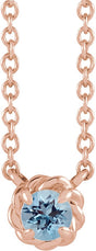 14K Gold Round Natural Aquamarine Claw-Prong Rope Necklace - Rose Gold