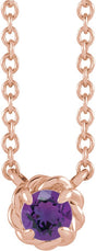 14K Gold Round Natural Amethyst Claw-Prong Rope Necklace - Rose Gold