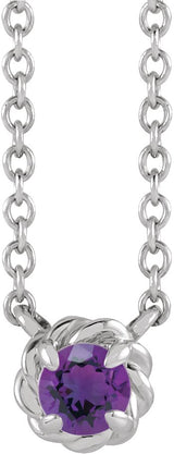 Platinum Round Natural Amethyst Claw-Prong Rope Necklace