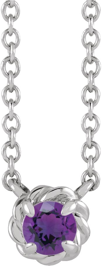 Platinum Round Natural Amethyst Claw-Prong Rope Necklace