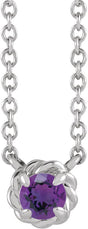 Platinum Round Natural Amethyst Claw-Prong Rope Necklace
