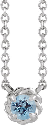 14K Gold Round Natural Aquamarine Claw-Prong Rope Necklace - White Gold