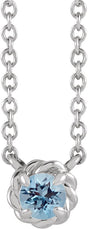 Platinum Round Natural Aquamarine Claw-Prong Rope Necklace
