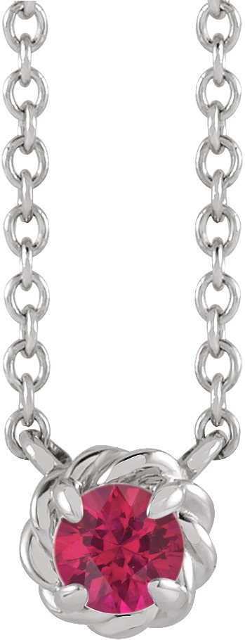 14K Gold Round Natural Ruby Claw-Prong Rope Necklace - White Gold