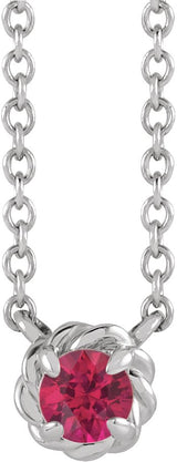 14K Gold Round Lab-Grown Ruby Claw-Prong Rope Necklace - White Gold