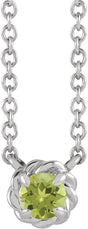 Platinum Round Natural Peridot Claw-Prong Rope Necklace