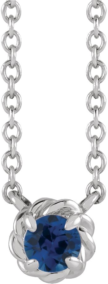 Platinum Round Natural Blue Sapphire Claw-Prong Rope Necklace