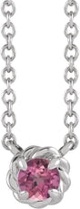 Platinum Round Natural Pink Tourmaline Claw-Prong Rope Necklace