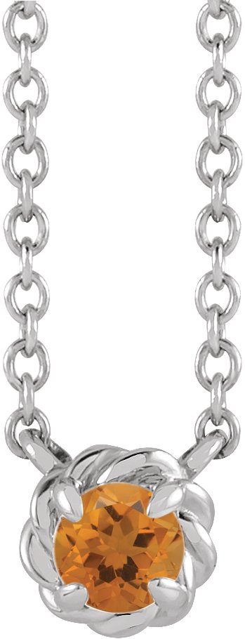 Platinum Round Natural Citrine Claw-Prong Rope Necklace