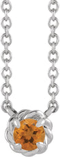 Platinum Round Natural Citrine Claw-Prong Rope Necklace