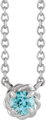 Platinum Round Natural Blue Zircon Claw-Prong Rope Necklace