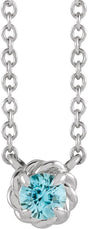 Platinum Round Natural Blue Zircon Claw-Prong Rope Necklace