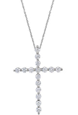 14K Gold Round Natural Diamond Cross Necklace or Pendant – up to 1 1/4 CTW - White Gold