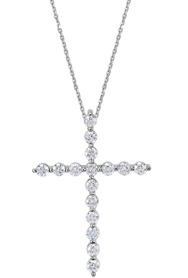 14K Gold Round Natural Diamond Cross Necklace or Pendant – up to 1 1/4 CTW - White Gold