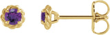 14K Gold Natural Amethyst Round 4-Prong Claw Rope Stud Earrings - Yellow Gold