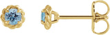 14K Gold Natural Aquamarine Round 4-Prong Claw Rope Stud Earrings - Yellow Gold