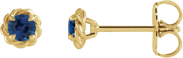 14K Gold Lab-Grown Blue Sapphire Round 4-Prong Claw Rope Stud Earrings - Yellow Gold