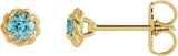 14K Gold Natural Blue Zircon Round 4-Prong Claw Rope Stud Earrings - Yellow Gold