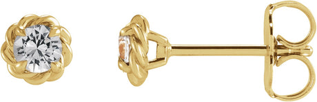 14K Gold Natural White Sapphire Round 4-Prong Claw Rope Stud Earrings - Yellow Gold