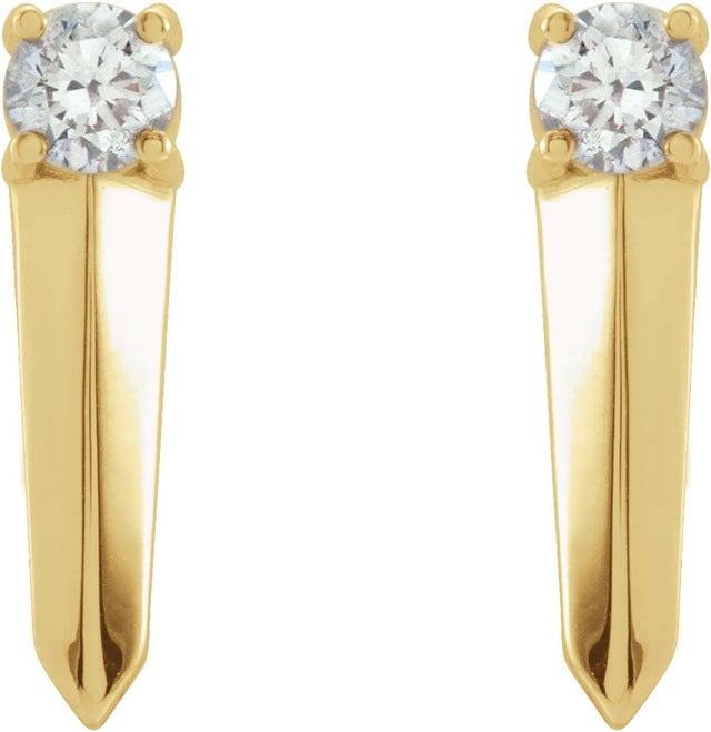 14K Gold Round Natural Diamond Knife-Edge Bar Earrings - Yellow Gold - view 2