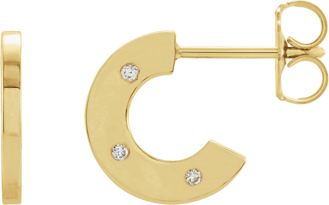 14K Gold Round Natural Diamond Accented Hoop Earrings – 1mm Stones - Yellow Gold