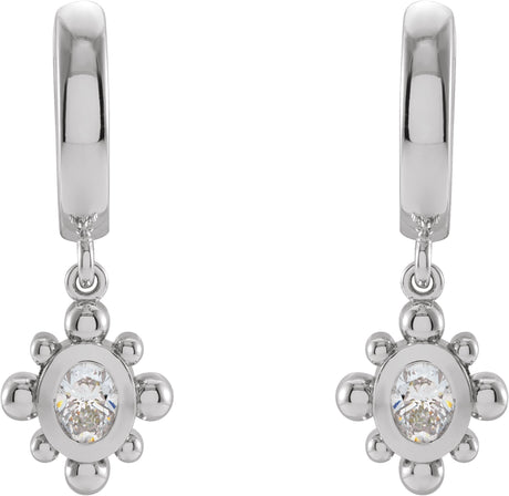 Platinum Oval Natural Diamond Beaded Bezel-Set Hinged Hoop Earrings - view 2