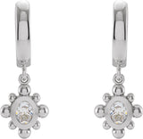 14K Gold Oval Natural Diamond Beaded Bezel-Set Hinged Hoop Earrings - Rose Gold - view 3