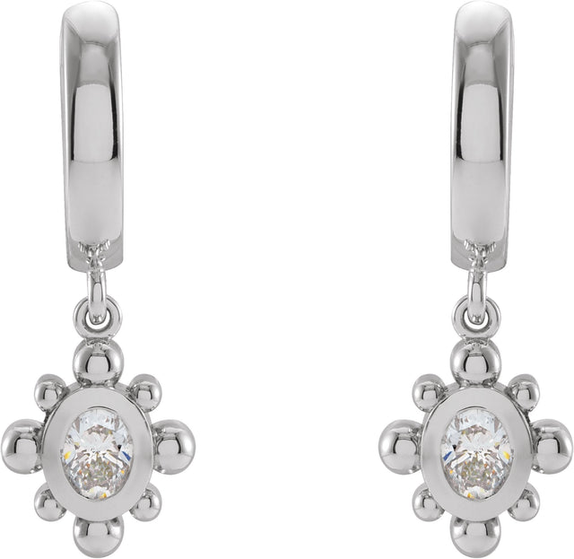 14K Gold Oval Natural Diamond Beaded Bezel-Set Hinged Hoop Earrings - Rose Gold - view 3