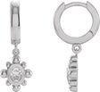 Platinum Oval Natural Diamond Beaded Bezel-Set Hinged Hoop Earrings