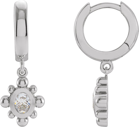 Platinum Oval Natural Diamond Beaded Bezel-Set Hinged Hoop Earrings