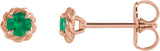 14K Gold Natural Emerald Round 4-Prong Claw Rope Stud Earrings - Rose Gold