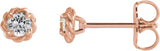 14K Gold Natural White Sapphire Round 4-Prong Claw Rope Stud Earrings - Rose Gold