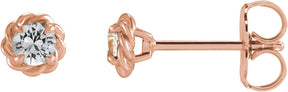 14K Gold Natural White Sapphire Round 4-Prong Claw Rope Stud Earrings - Rose Gold