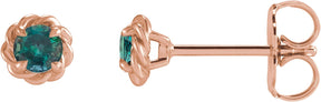 14K Gold Lab-Grown Alexandrite Round 4-Prong Claw Rope Stud Earrings - Rose Gold