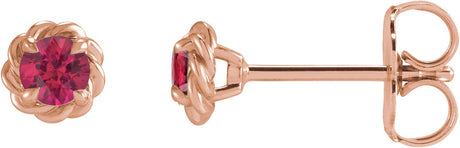14K Gold Lab-Grown Ruby Round 4-Prong Claw Rope Stud Earrings - Rose Gold