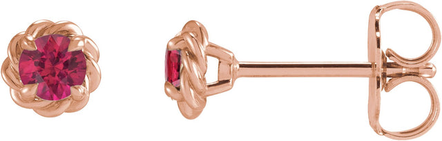 14K Gold Lab-Grown Ruby Round 4-Prong Claw Rope Stud Earrings - Rose Gold
