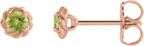 14K Gold Natural Peridot Round 4-Prong Claw Rope Stud Earrings - Rose Gold