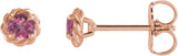 14K Gold Natural Pink Tourmaline Round 4-Prong Claw Rope Stud Earrings - Rose Gold