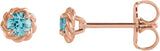 14K Gold Natural Blue Zircon Round 4-Prong Claw Rope Stud Earrings - Rose Gold