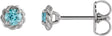 Platinum Natural Blue Zircon Round 4-Prong Claw Rope Stud Earrings