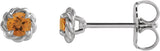 Platinum Natural Citrine Round 4-Prong Claw Rope Stud Earrings