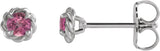 14K Gold Natural Pink Tourmaline Round 4-Prong Claw Rope Stud Earrings - White Gold