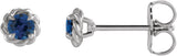14K Gold Lab-Grown Blue Sapphire Round 4-Prong Claw Rope Stud Earrings - White Gold